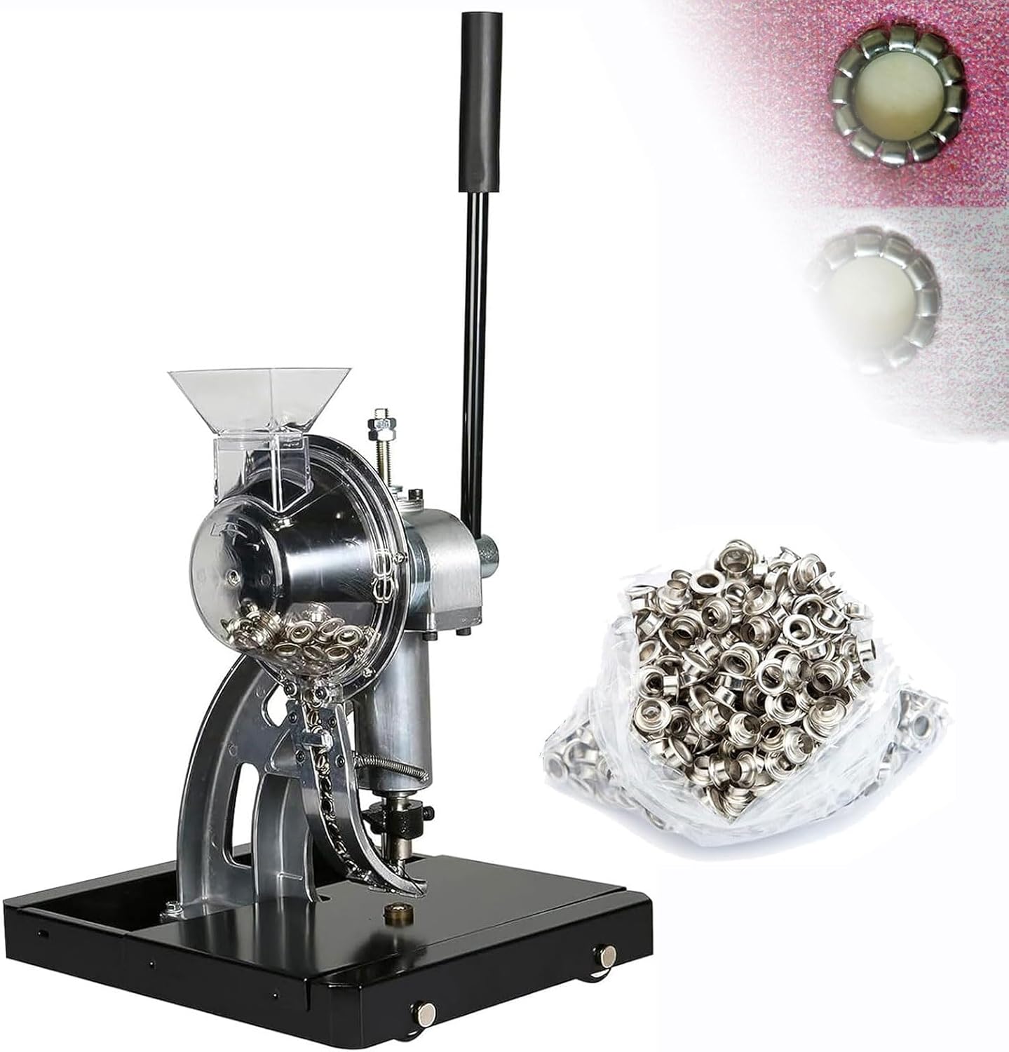Semi-Automatic Hand Press Grommet Machine,6/10/12 mm Commercial Puncher Eyelet Feeding Tool with 3/8'(10 MM) Grommet, Tarp Grommet Kit for Fabrics, Canvas, Awnings(6mm)