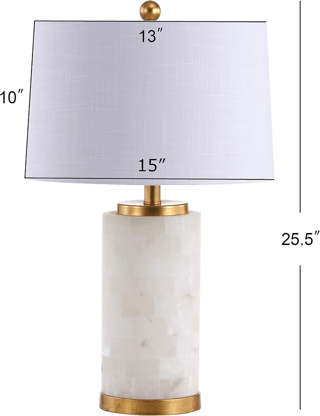 JONATHAN Y 25.5' White/Gold Leaf Alabaster 2-Light Rectangular Table Lamp with Night Light Modern Coastal Bedside Lamp for Bedroom with White Linen Drum Shade LED Bulbs Included JYL6203A
