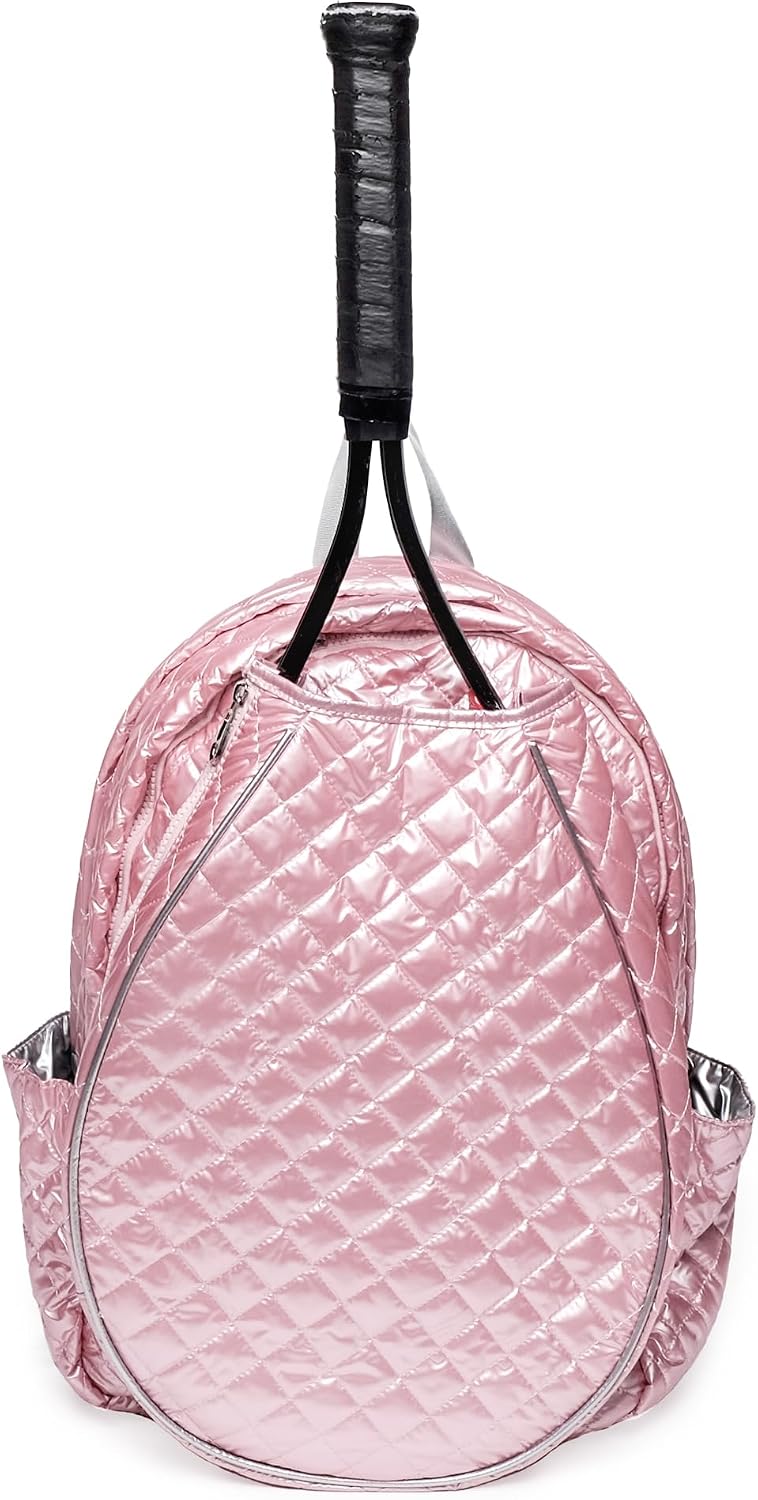 Glove It Women's Quilted Tennis Racquet Backpack – Lightweight Padded Nylon Bag with Front Racquet Compartment, Side Pockets, Hidden Fence Hook & Reinforced Bottom