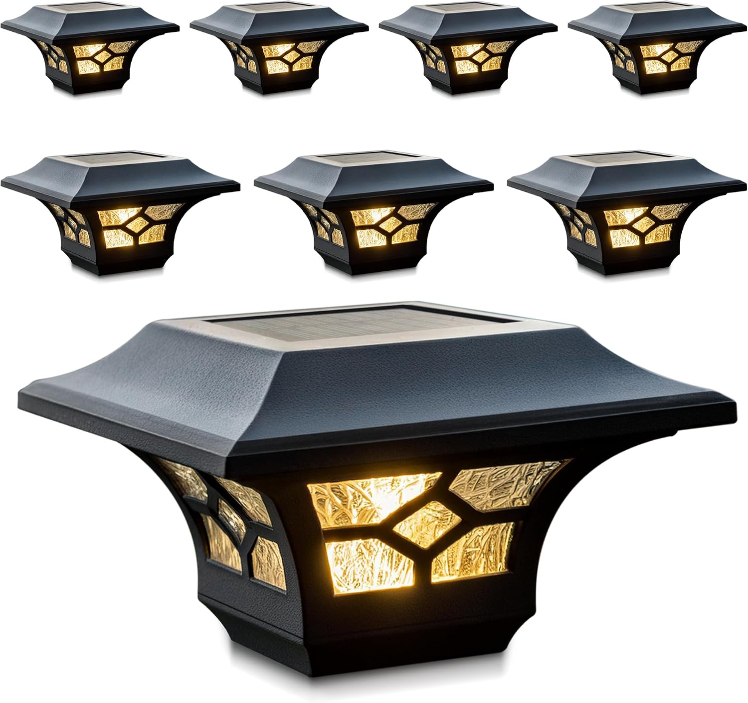 Classy Caps Kingston Solar Post Caps 8 Pack - Fits 2x2 2.5x2.5 3x3 Posts (Black)