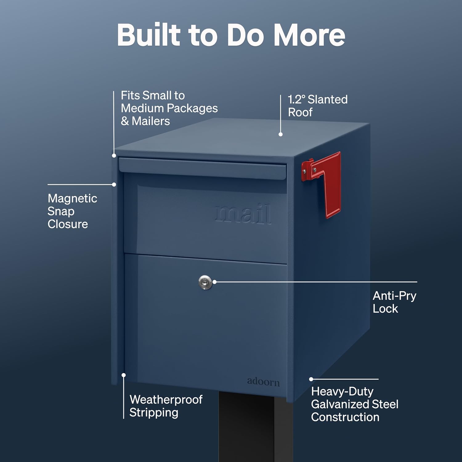 Adoorn Lockable Post Mount Mailboxes for Outside - Large Anti-Theft Locking Mailbox for Packages and Letters - Weatherproof Construction - Durable Steel - 15.5' H x 12' W x 18.5' D - Navy