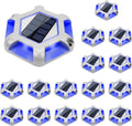 VOLISUN Solar Dock Lights, 16-Pack Waterproof Outdoor LED Aluminum Dock Lighting Warning Step Lights for Driveway (Blue+White, 2 Colors in 1), Auto On/Off