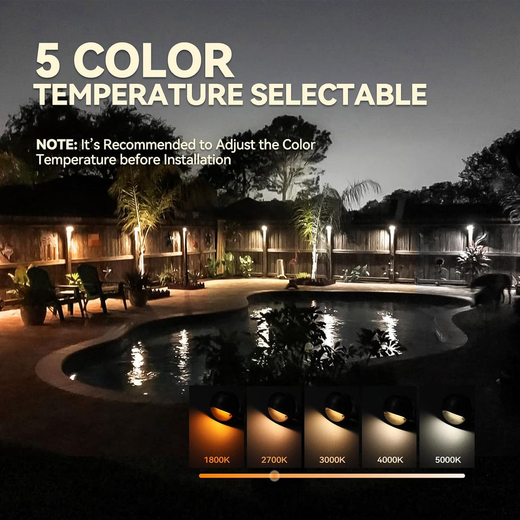 LEONLITE 12-Pack Update 5CCT LED Low Voltage Deck Lights, 180LM 3.74inch Landscape Step Railing Fence Light, 12-24V AC/DC, CRI90, Die-cast Aluminum Housing & Frosted Glass Lens, UL Cord, Bronze