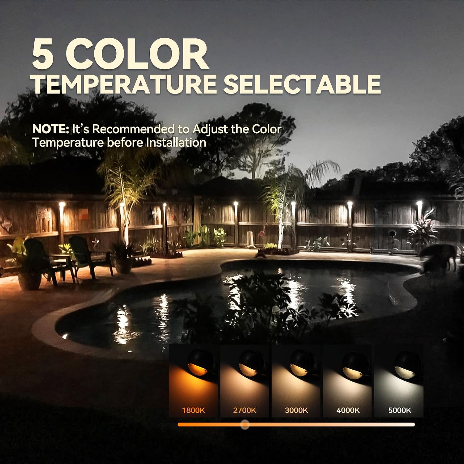 LEONLITE 12-Pack Update 5CCT LED Low Voltage Deck Lights, 180LM 3.74inch Landscape Step Railing Fence Light, 12-24V AC/DC, CRI90, Die-cast Aluminum Housing & Frosted Glass Lens, UL Cord, Bronze