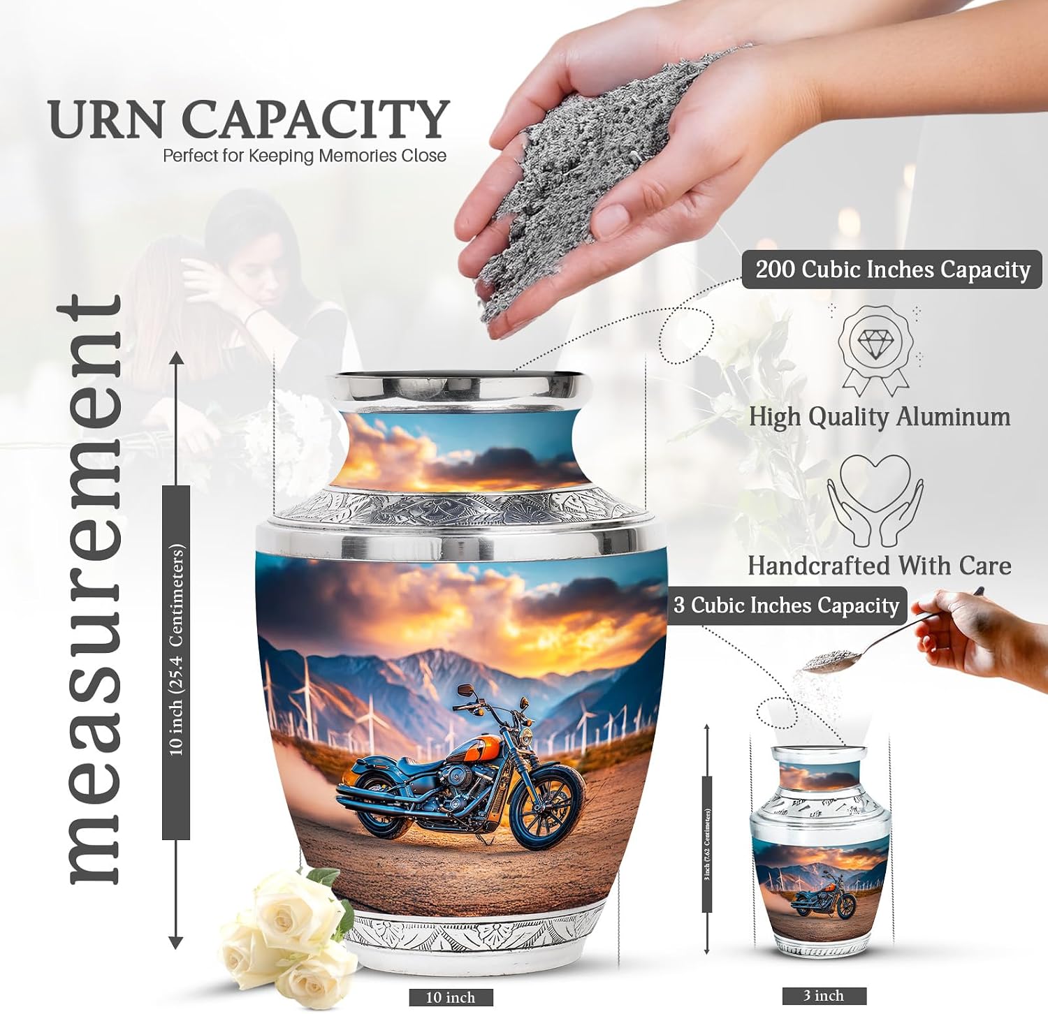Small Motorcycle Urns for Human Ashes Keepsake - Blue Urns for Human Ashes Adult Female - Funeral Keepsake Urn for Male - Large Cremation Urn for Women (10' & 3', Pack of 5)