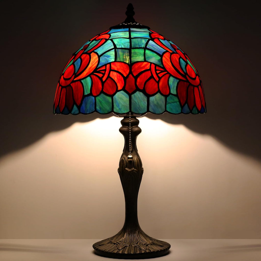 Tiffany Lamp Stained Glass Table Lamp Bedside Reading Lamp 12 x 19' Lotus Style Decorative Lamp for Desk Living Room Bedroom Study Office Light Home Decor Ambient Gift