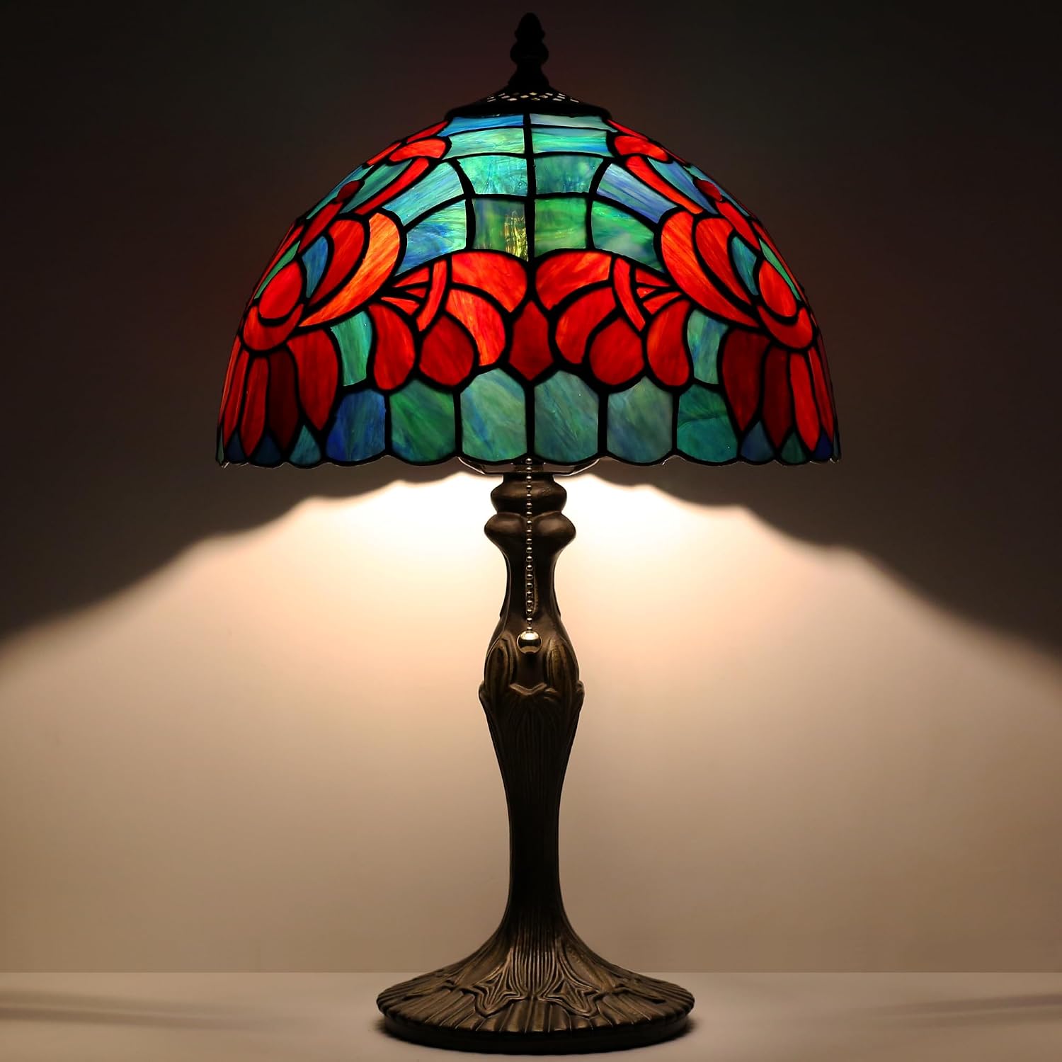 Tiffany Lamp Stained Glass Table Lamp Bedside Reading Lamp 12 x 19' Lotus Style Decorative Lamp for Desk Living Room Bedroom Study Office Light Home Decor Ambient Gift
