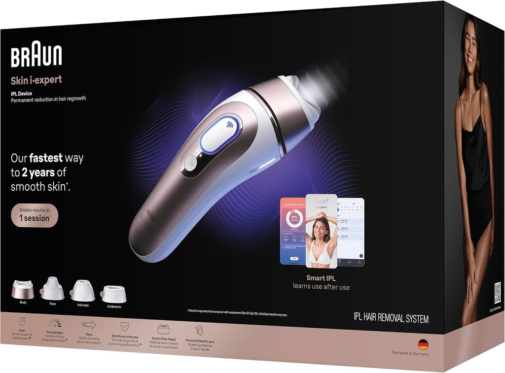 Braun Smart IPL, Skin i·Expert Pro 7, VOGUE's Best Hair Removal Device, IPL Hair Removal for Women and Men, Permanent Laser Hair Reduction At-Home, World's 1st Smart App, 4 Heads, IPL7387