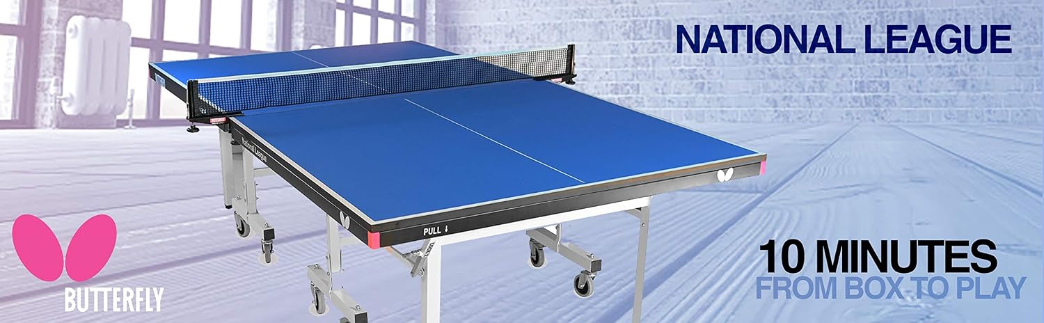 Butterfly National League 25 Table Tennis Table | 10 Minute Quick Assembly Ping Pong Table | 25mm Indoor Top | Tournament Grade