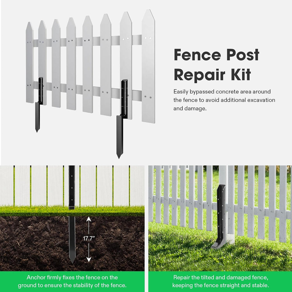VIVOSUN Fence Post Repair Kit, Heavy-Duty Ground Spike with Gloves for Repairing Tilted or Broken Wood Posts (8 Pack, Black)