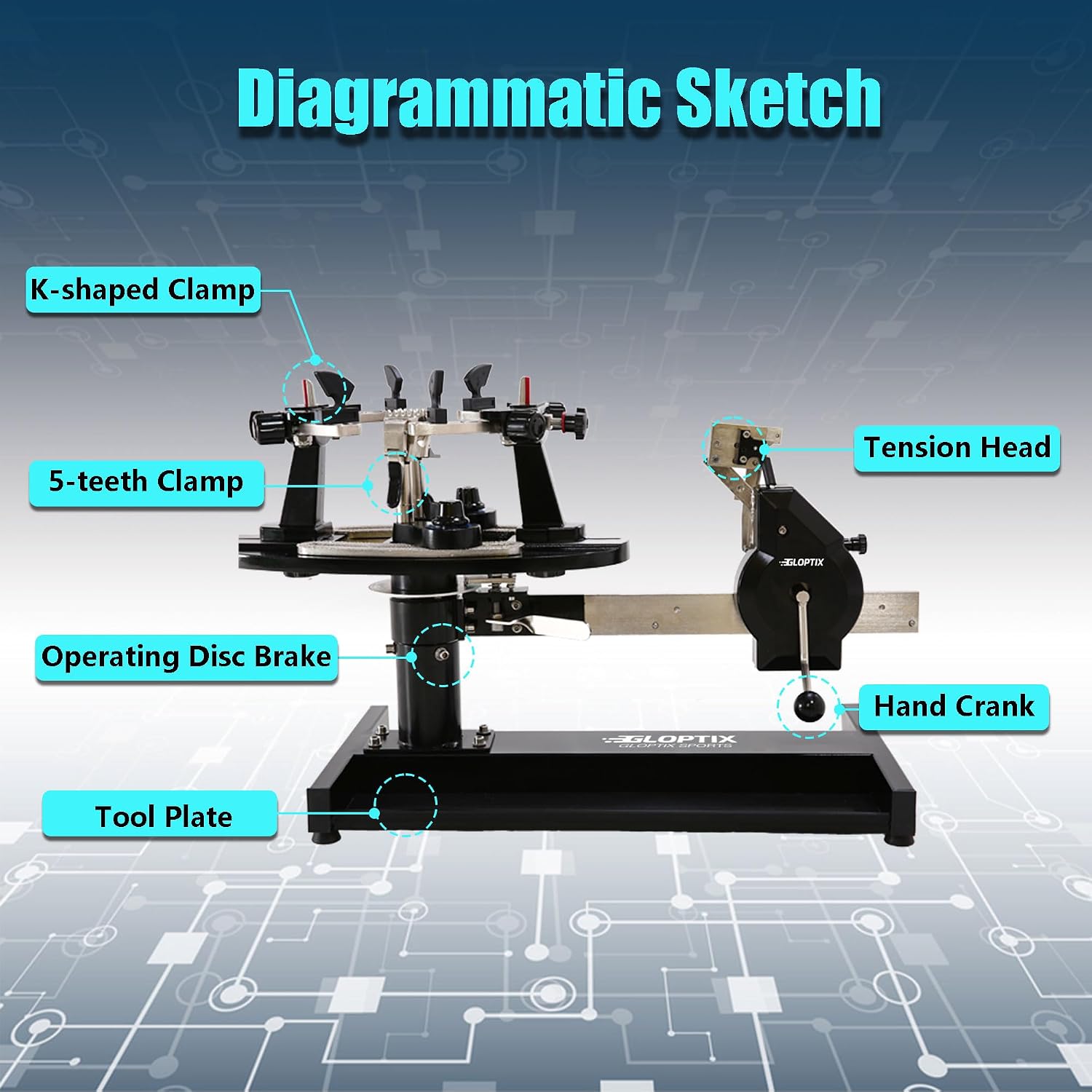 GT-160 Tennis Racket Stringing Machine Manual Desktop Progression Racket String Tools, with Tools and Accessories