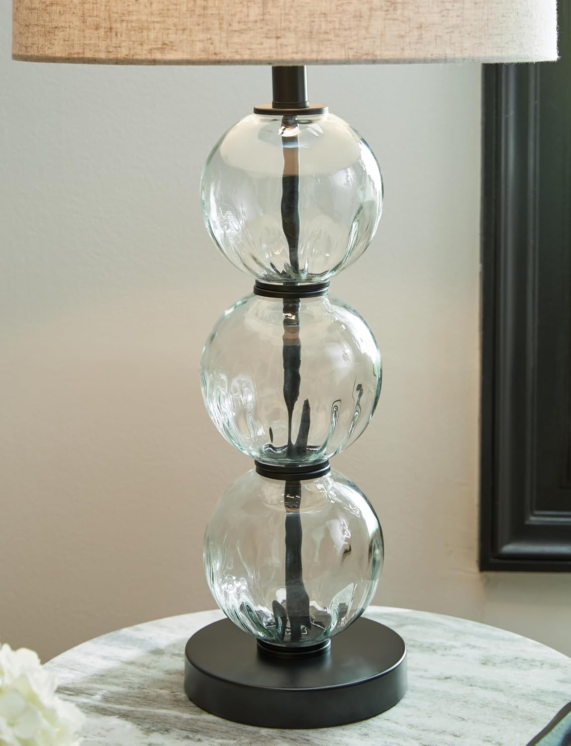 Signature Design by Ashley Airbal Modern 29.5' Glass and Metal Table Lamp, Set of 2, Black & Glass