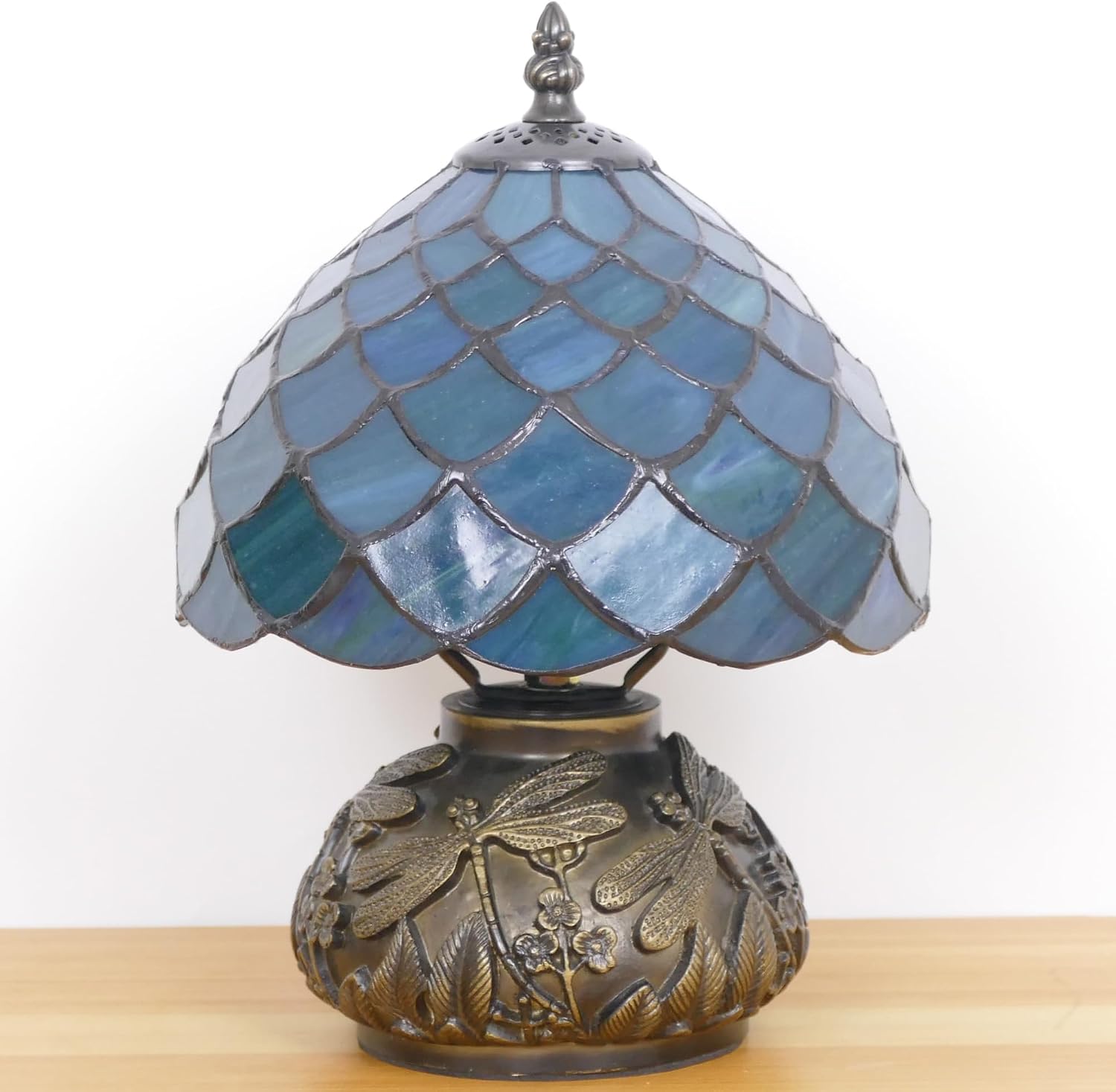 Small Tiffany Lamp Mini Stained Glass Table Lamp Mushroom Memory Sympathy Lamp 8X11 Inch (Fishscale Style)