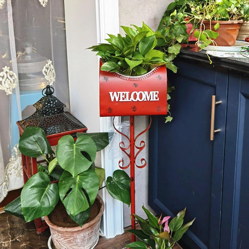 Floor-Standing Mailboxes for Outside Post Box with Flower Stand Mailbox Iron Suggestion Box Outdoor Garden Courtyard Patio Drop Box
