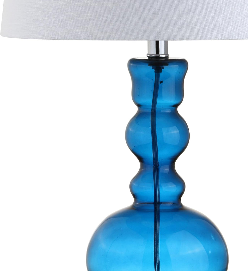 JONATHAN Y 28.5' Night Blue Glass Table Lamp Set of 2 for Living Room Bedroom Decor, Modern Bedside Lamps with White Linen Shade, LED Bulbs Included (JYL1061C-SET2)
