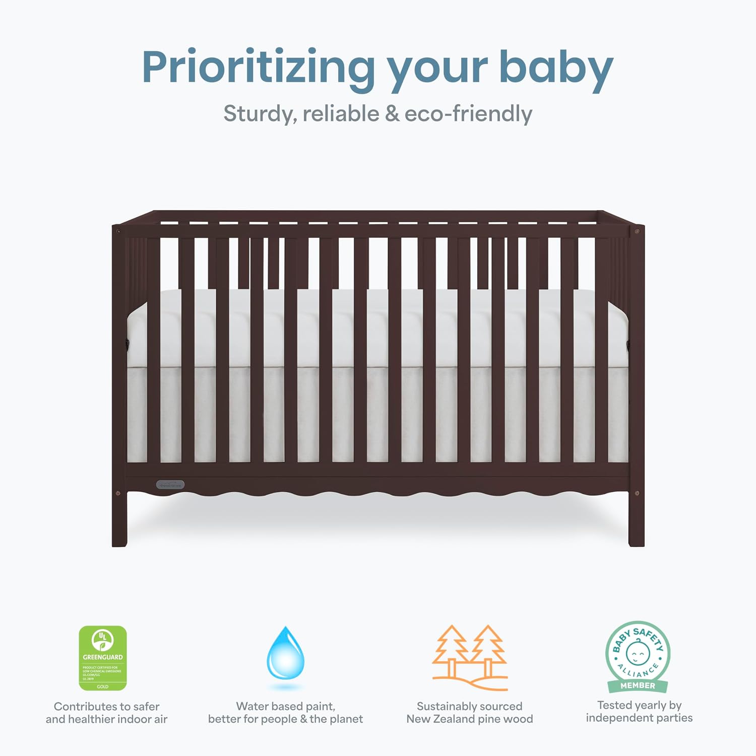 Dream On Me Synergy Wave 5-in-1 Convertible Crib, GREENGUARD Gold, Chocolate Chip