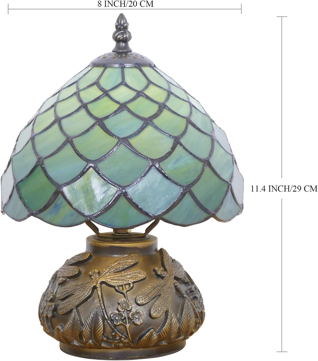 Small Tiffany Lamp Mini Stained Glass Table Lamp Mushroom Memory Sympathy Lamp 8X11 Inch (Fishscale Style)