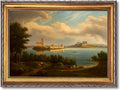 Large Framed Classical Coastal Castle Painting European Seaside Town Landscape Canvas Wall Art Print Harbor Fortress Poster Vintage Scenic Architecture Picture Decor for Living Room Office 24x36inch