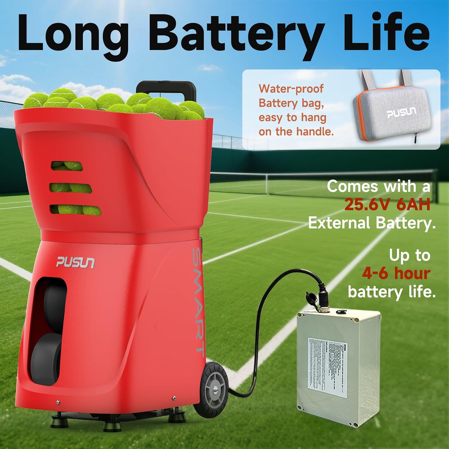 Tennis Ball Machine, Tennis Ball Launcher with App/Remote/iWatch Control, Max Speed of 75Mph, 1.8-8s/Ball, Multiple Training Modes(AI Drill/Programming/Random/Vary Speed) 4-6Hrs Battery Life