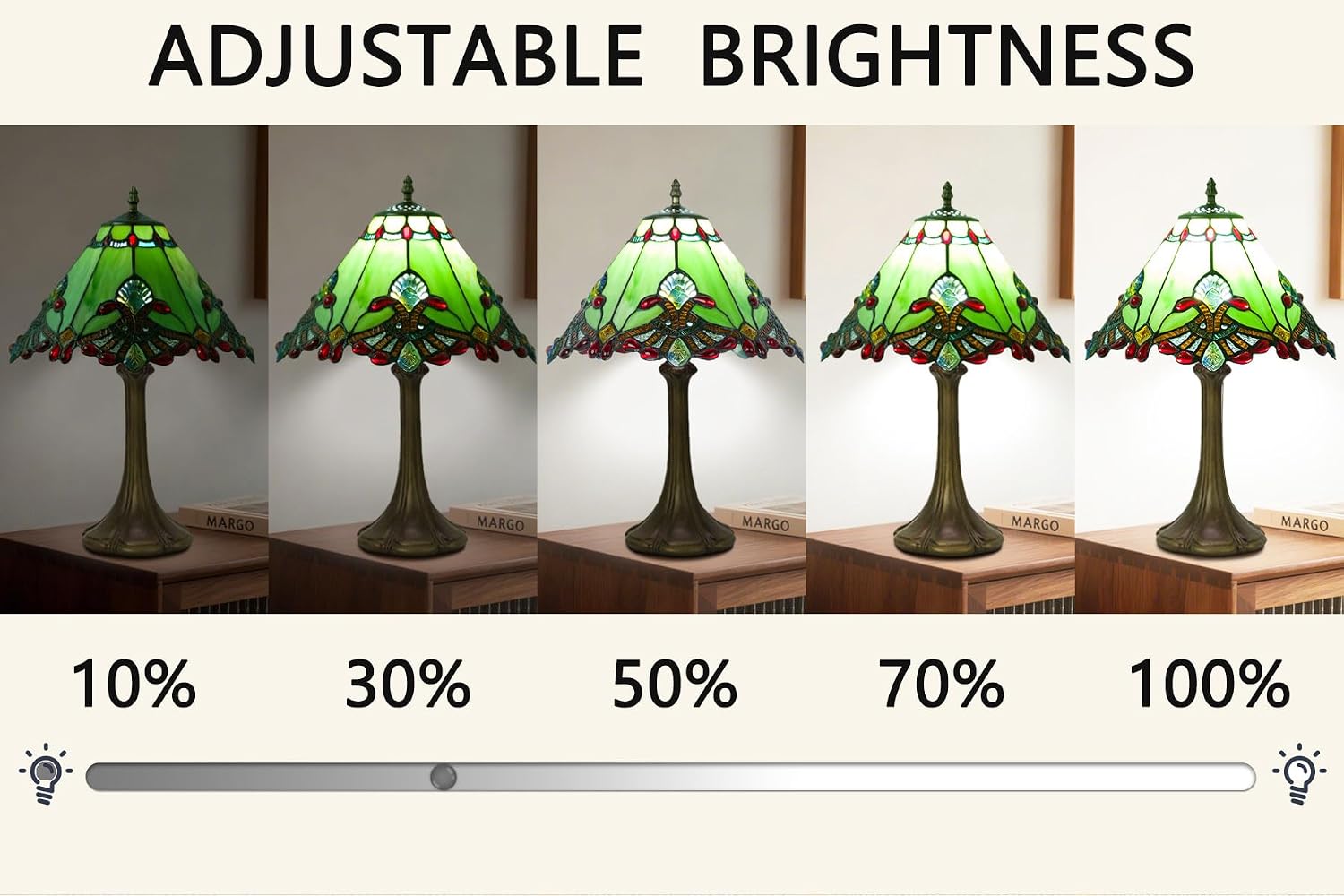 12 Inch Baroque Style Tiffany Table Lamp, Vintage Stained Glass Desk Lamp with Remote Control, 3 Color Temperature & Brightness Level for Office Home Bedroom Living (Green)