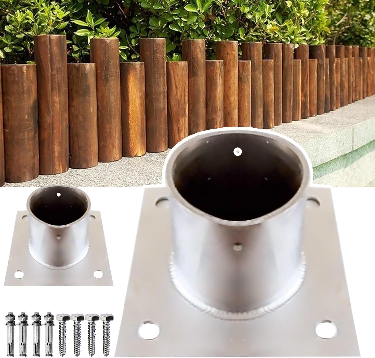 Fence Pole Floor Flange, Stainless Steel Base Flange, Heavy Solid Fence Post Concrete Mount, for Holding The Fence, Mailbox, Flag Round Posts (Color : Dia 100mm(3.9in), Size : 2 Pcs)