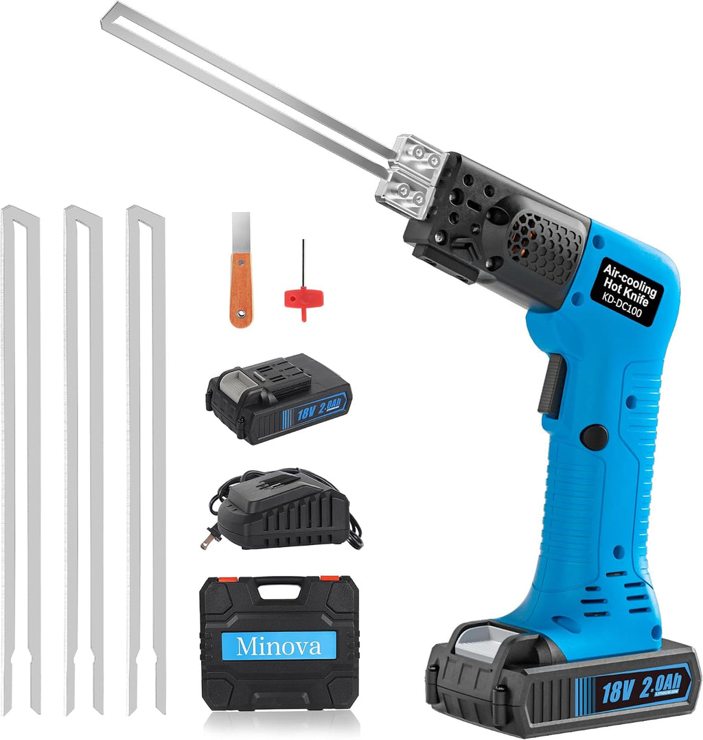 Cordless Air Cooling Pro Electric Hot Knife, 6 inch 3 Blades Foam Cutter Cutting Tool Kit with Heavy-Duty Case & one 18V 2.0 Ah Battery for EPP, EPS, XPS, EVA, EPE, PU, KT Board, Sponge