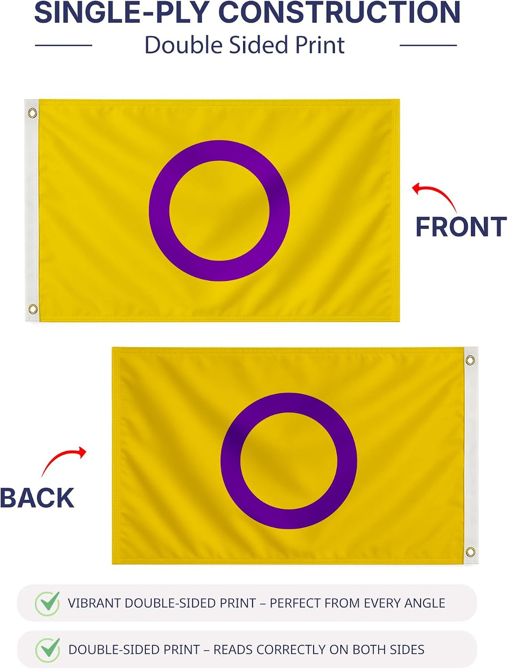 AGAS Intersex Pride Flag LGBTQ Pride 6x10 Ft - Double Sided 1 Ply 200D Nylon Brass Grommets Stitched Edges 100% Bleed Through Fade Resistant Indoor Outdoor