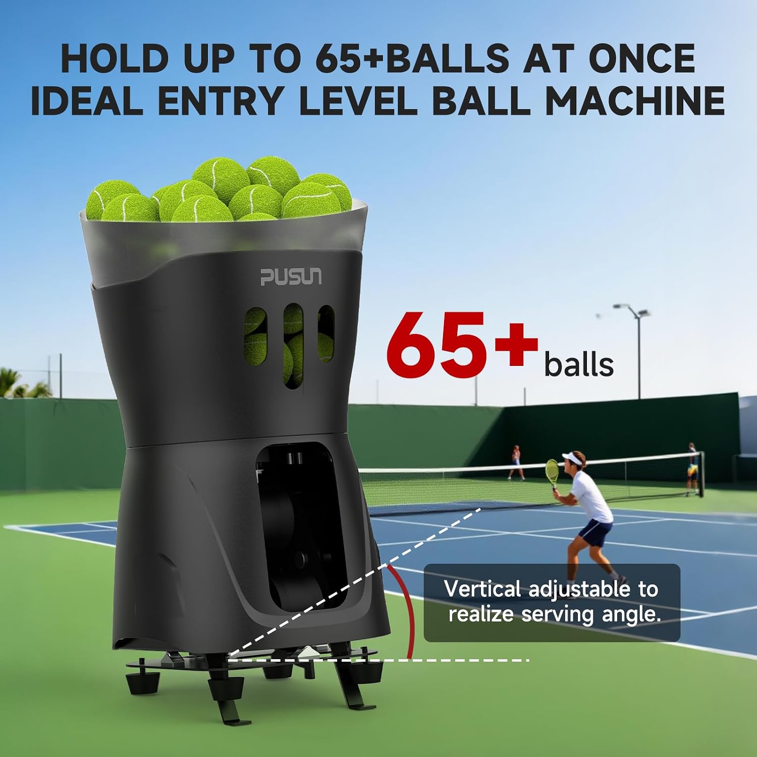 Tennis Ball Machine, PT-Mini Pro Tennis Ball Launcher for Beginner, 65+Ball Capacity, App&Remote Control, 3-5hours Battery Life, Portable Tennis Ball Throwing Equipment Indoor&Outdoor Training