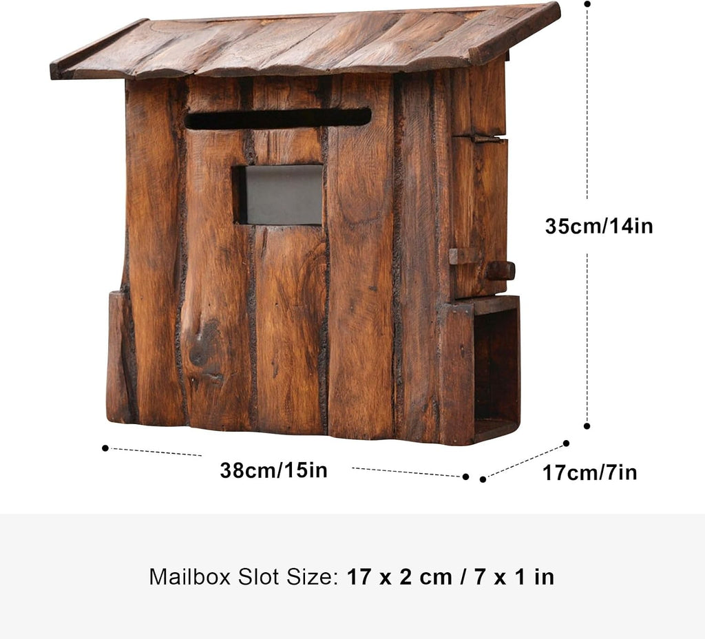 Wooden Wall-Mount Mailboxes, Vintage Cabin Mailbox, Hanging Post Box for Outside, Large Rainproof Suggestion Box Home Decor 15 x 7 x 14 Inch