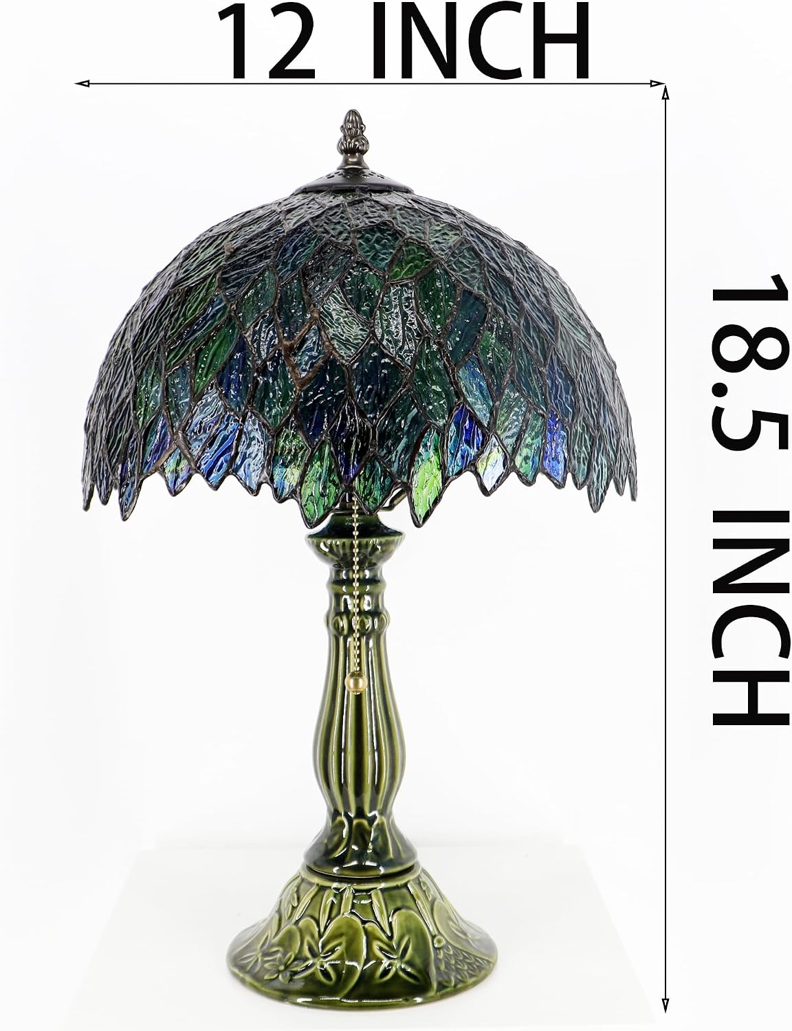 Tiffany Lamp Stained Glass Table Lamps Multicolor Leafage Style Desk Lamp 12X12X18.5 Inch Bronze Ceramic Base Reading Light Suitable for Bedside Bedroom Living Room Dining Room Office