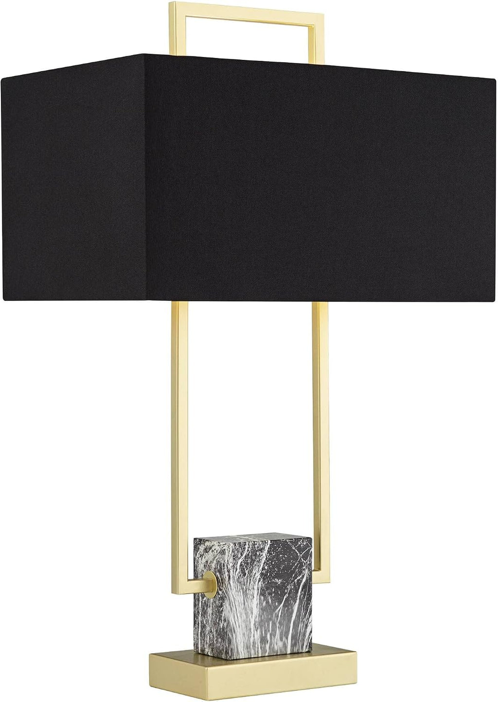 360 Lighting Carl Modern Table Lamp 24 3/4' High Gold Metal Gray Faux Marble Linear Frame Black Rectangular Shade Decor for Living Room Bedroom House Bedside Nightstand Home Office Family