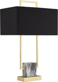 360 Lighting Carl Modern Table Lamp 24 3/4' High Gold Metal Gray Faux Marble Linear Frame Black Rectangular Shade Decor for Living Room Bedroom House Bedside Nightstand Home Office Family