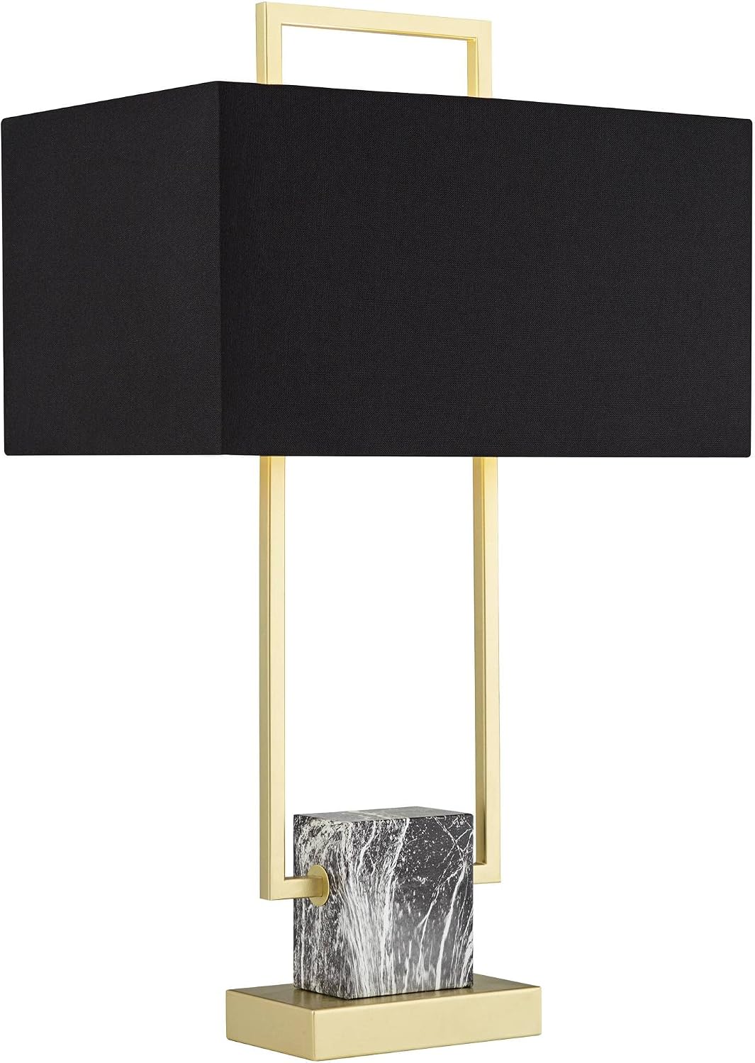 360 Lighting Carl Modern Table Lamp 24 3/4' High Gold Metal Gray Faux Marble Linear Frame Black Rectangular Shade Decor for Living Room Bedroom House Bedside Nightstand Home Office Family
