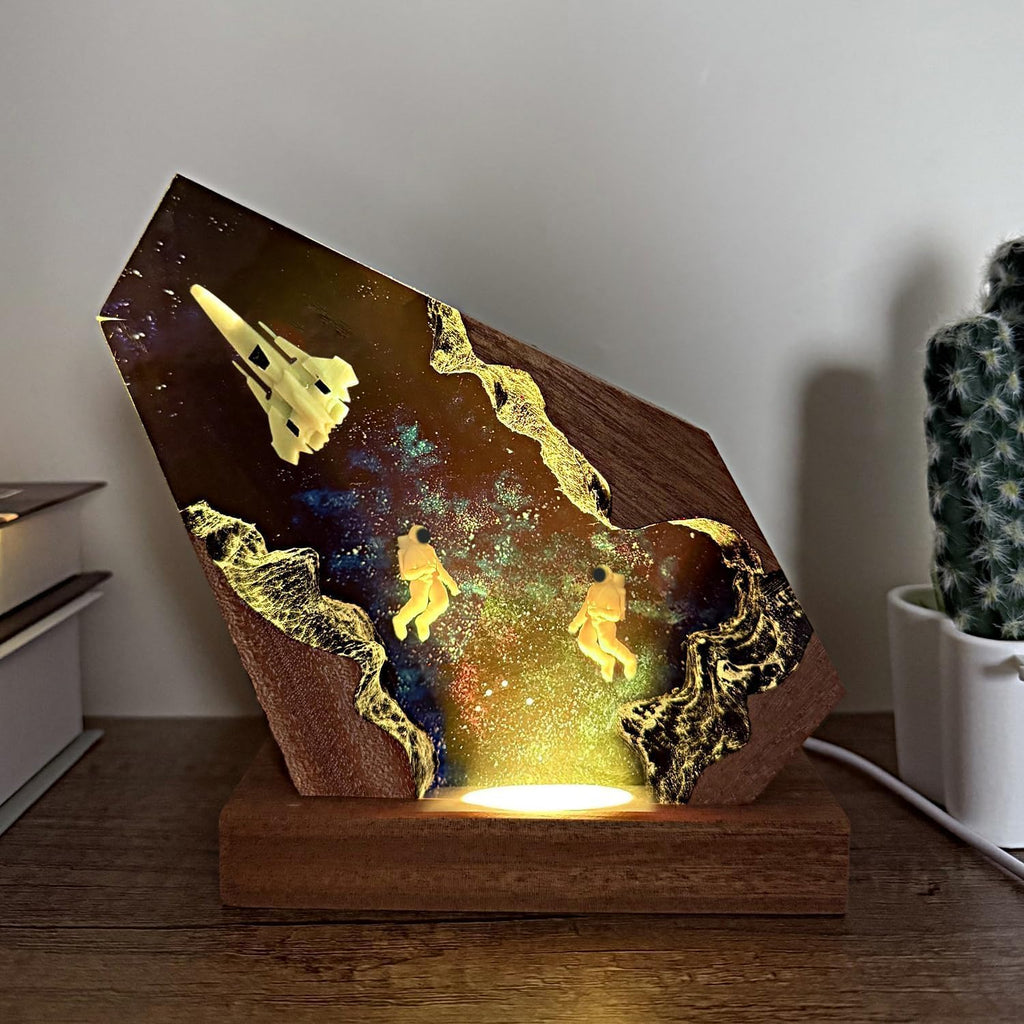 Space Resin Lamp - Handmade Galaxy Resin Night Light with USB Port, Variable Lights, Space Gifts for Adults, Astronaut Enthusiast Collectibles, Unique Birthday Gifts for Him & Her (10'x6')