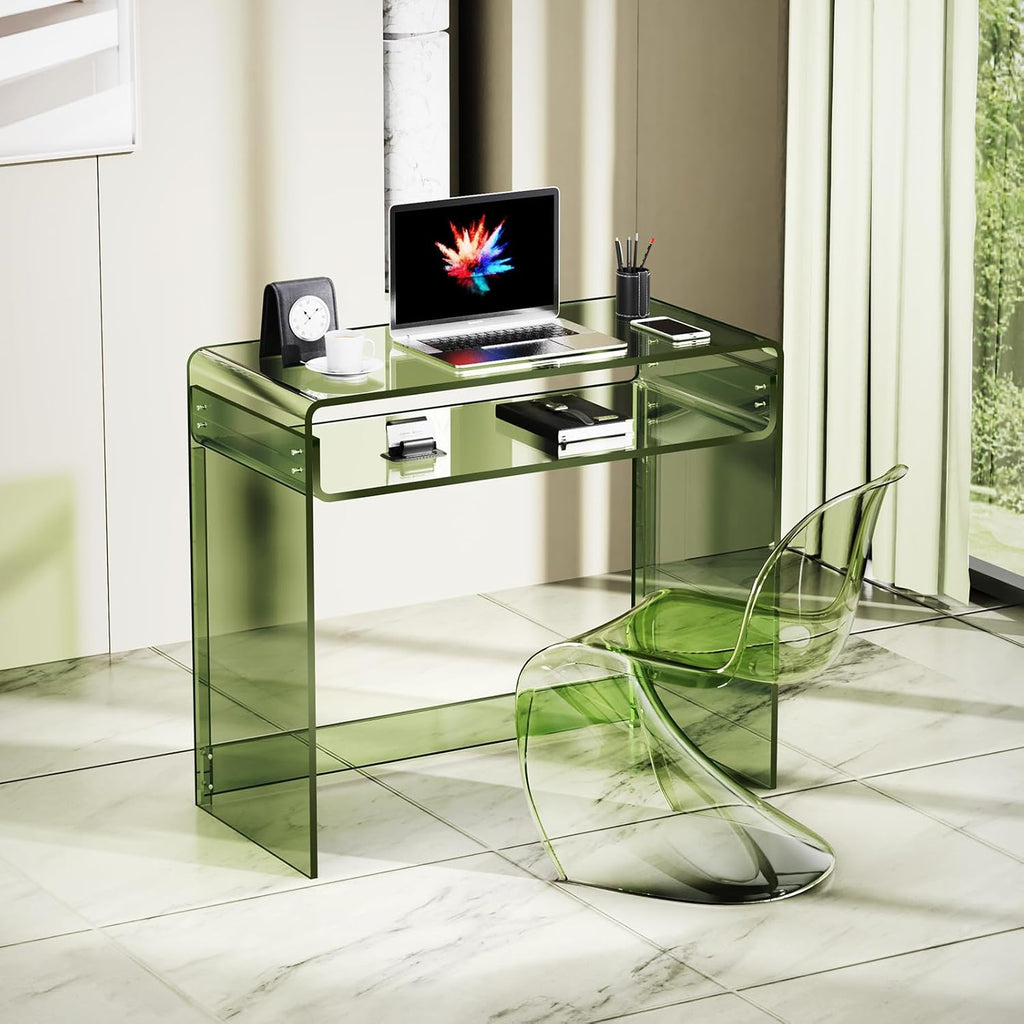 Acrylic Desk Laptop Workstation Study Table Home Office Console Table Entrance Tables Decor (Green)