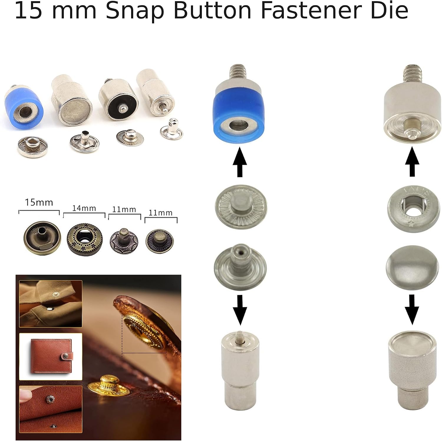 Hand Press Machine Set with Essential Dies for Snap Buttons, Grommet Eyelets, Rivets, Popper Fasteners Setting and Hole Punchers