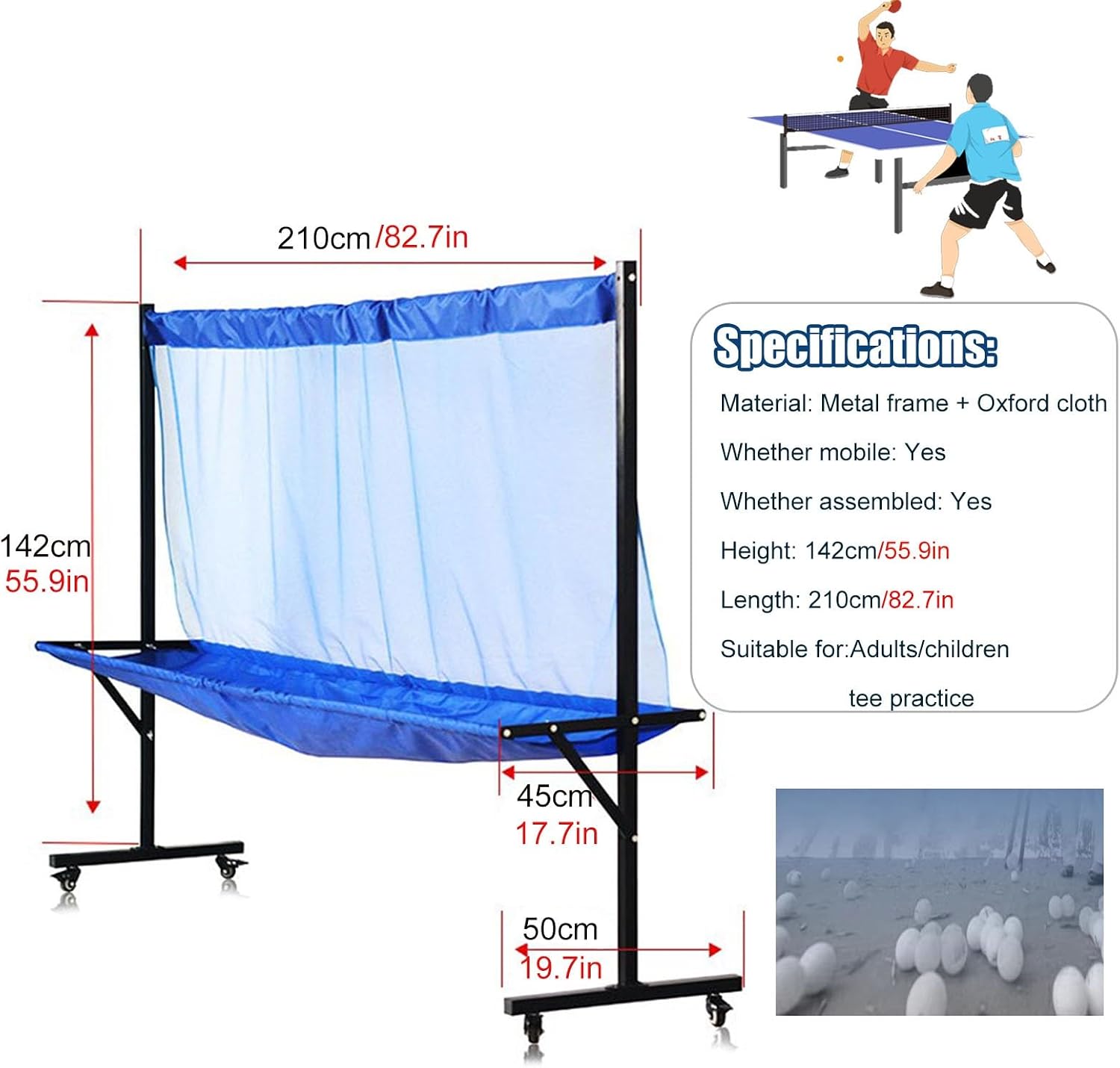 55 Inch High Table Tennis Robot Catch Net, Adults & Kids Training Tool for Multi Ball Drills, Ping Pong Recycle Catcher Equipment for Indoor Outdoor Serve Practice