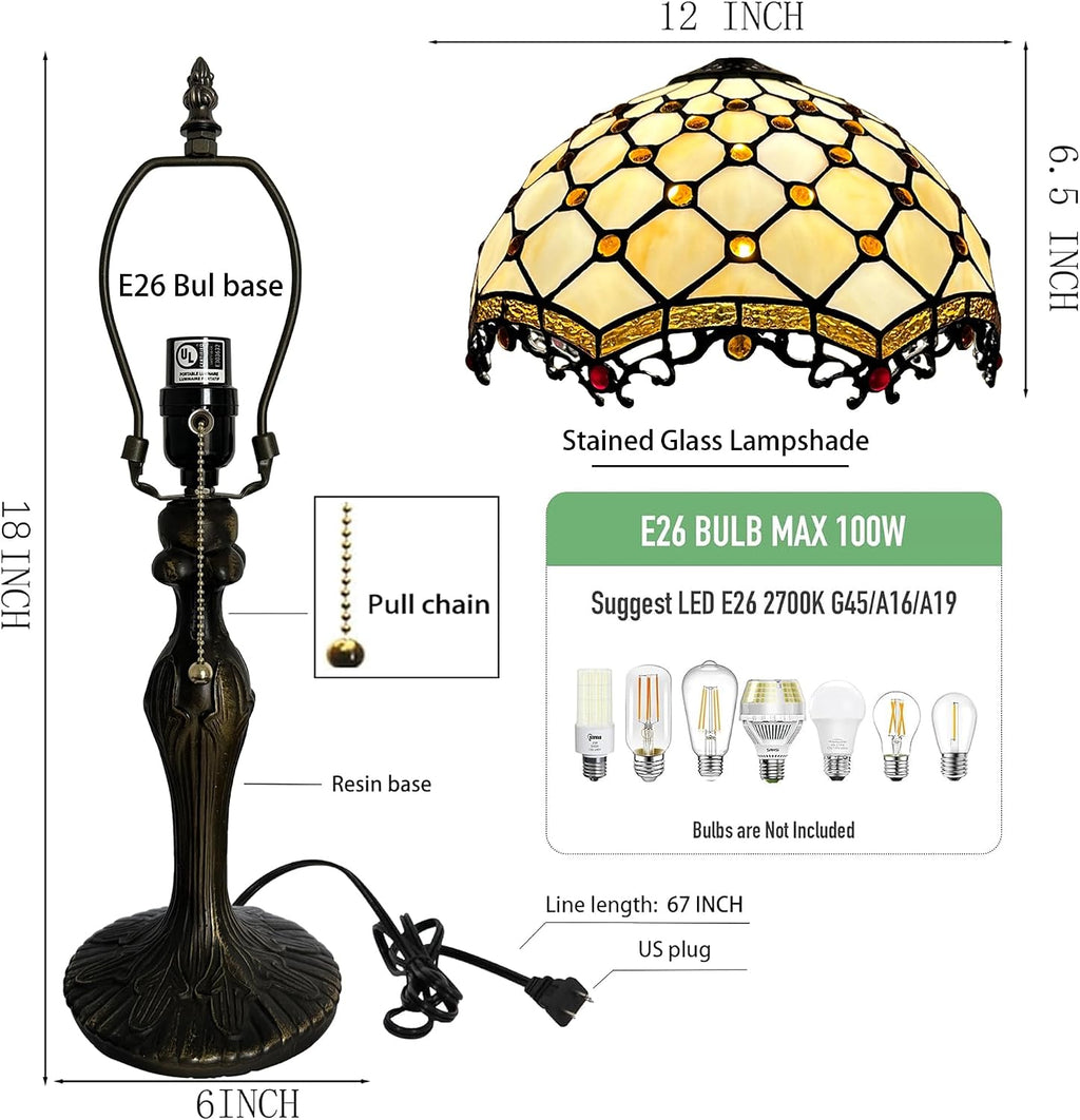 Tiffany Lamp Stained Glass Table Lamp 12 x 19' Phoenix Tail Beads Style Bedside Reading Lamp Decorative Light for Desk Living Room Bedroom Office Study Light Home Decor Gift
