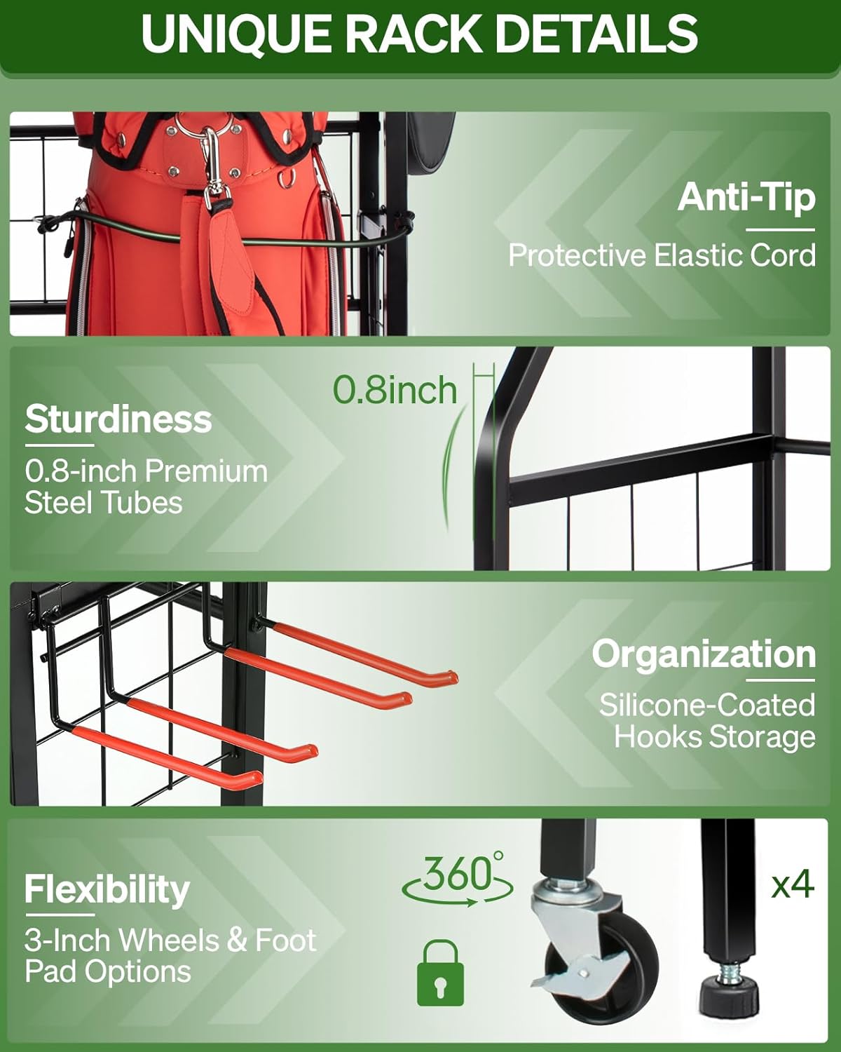 FHXZH Golf Bags Storage Garage Organizer - Stand for Single Golf Bags, Clubs, and Equipment Accessories with Wheels