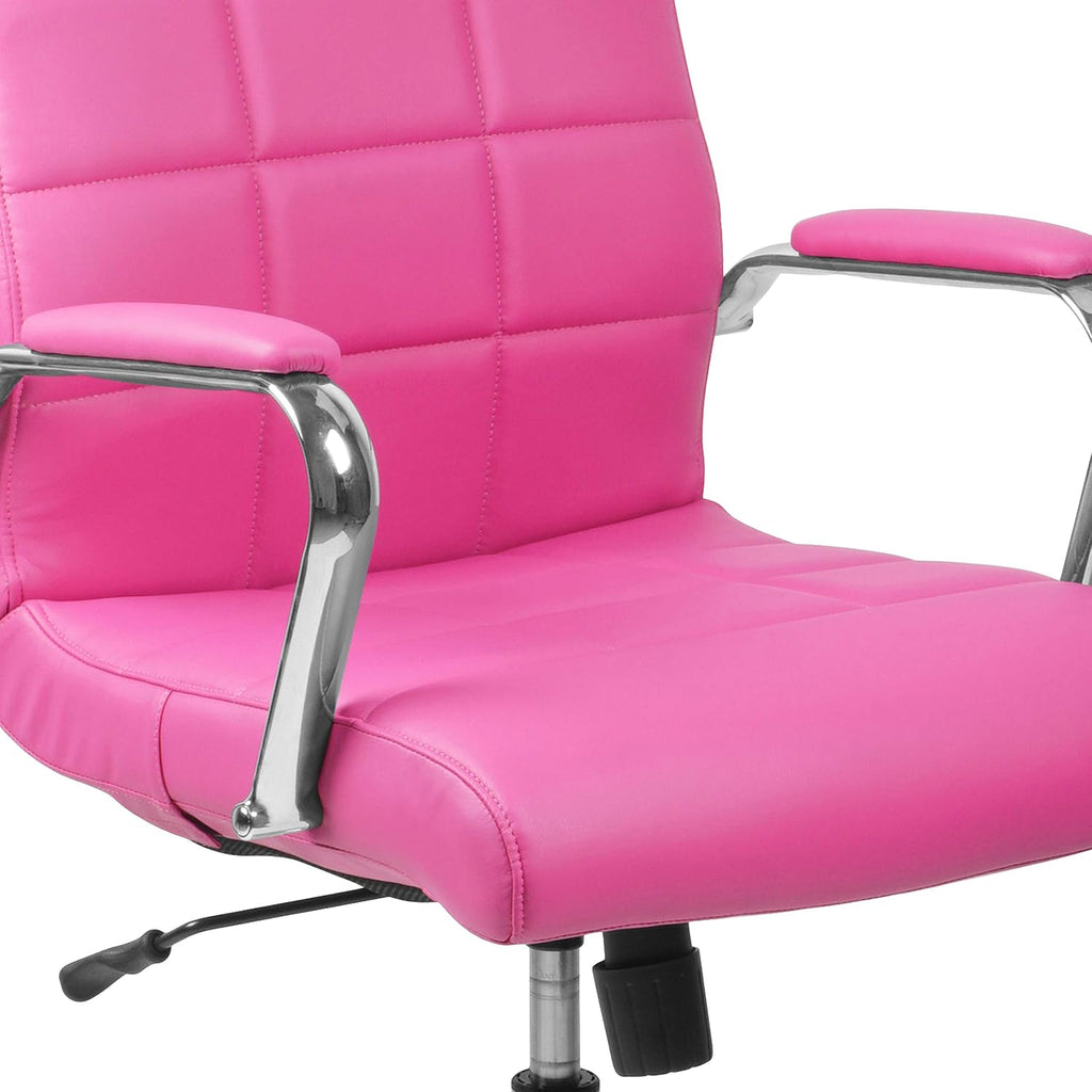Flash Furniture Vivian Mid-Back Pink Vinyl Executive Swivel Office Chair with Chrome Base and Arms