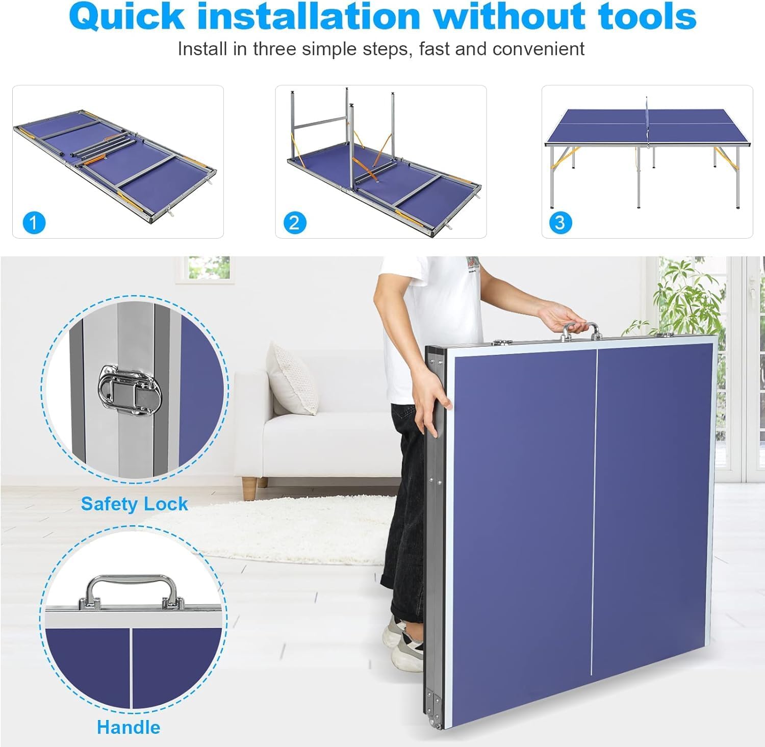 Professional Table Tennis Tables, Indoor/Outdoor Portable Ping Pong Table Game with Net,2 Tennis Paddles and 3 Balls for Easy Movement Perfect Christmas New Year Holiday Season Gifts