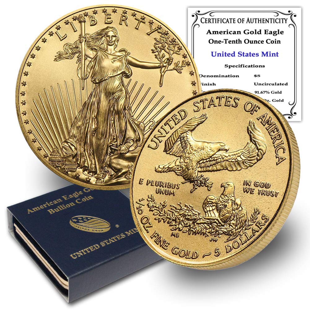 1986 - Present (Random Year) 1/10 oz American Eagle Gold Bullion Coin (Type 1 or Type 2) Brilliant Uncirculated with Original United States Mint Box $5 Seller BU