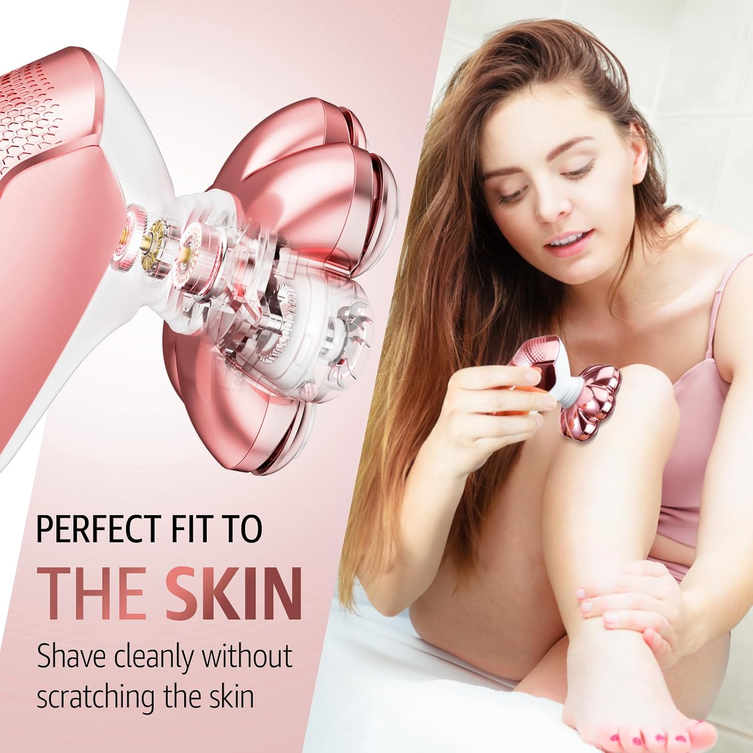 SHPAVVER Electric Razors for Women Legs: 7D Floating Head Electric Shaver - IPX7 Waterproof Wet Dry Hair Remover - LED Display & Travel Lock for Body Face Bikini (Light Pink)