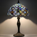 Tiffany Lamp Stained Glass Table Lamp 12' x 19' Blue Fish Scales Style Decorative Lamp Bedside Reading Lamp for Desk Living Room Bedroom Office Study Light Home Decor Gift