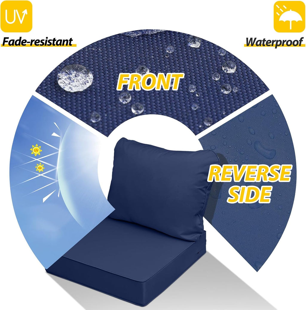 AAAAAcessories Outdoor Deep Seat Cushions, Waterproof, Fade-Resistant Patio Furniture Replacement Cushions, Set of 4, 24' x 24' x 5', Navy Blue