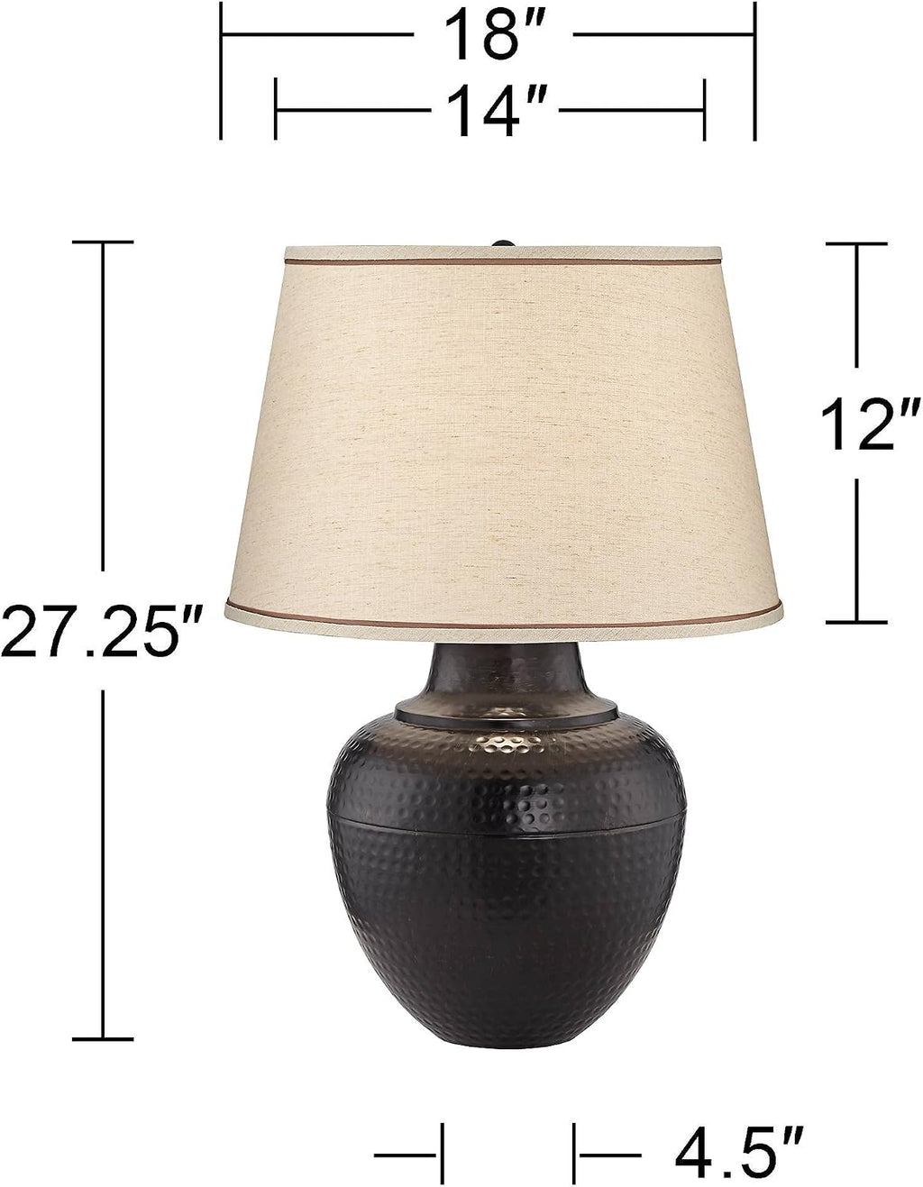Barnes and Ivy Brighton Southwest Rustic Farmhouse Table Lamp 27.25' Tall Hammered Warm Bronze Metal Pot Beige Fabric Drum Shade for Living Room Bedroom House Bedside Nightstand Home Office