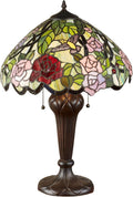 Touch of Class Roses Hummingbird Stained Glass Table Lamp - Tiffany Style - Art Nouveau Inspired - Pink, Green, Floral Theme for Bedside, Office Desk, Bedroom, Living Room