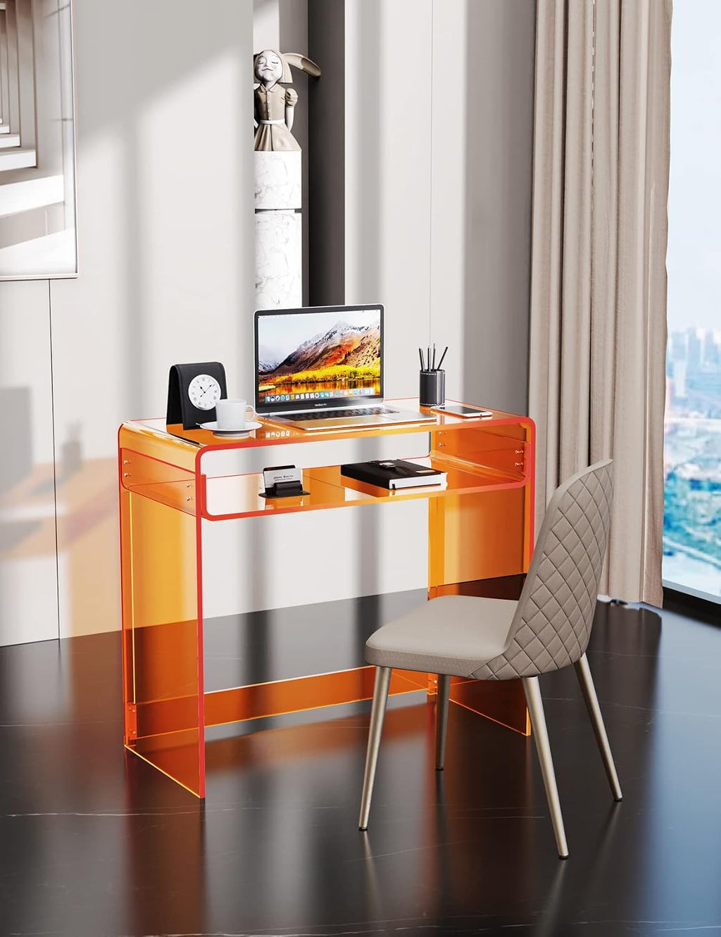 Acrylic Desk Laptop Study Table Home Office Console Table Entrance Tables, 33.5'' x 15.7'' x 29.5'' (Orange)