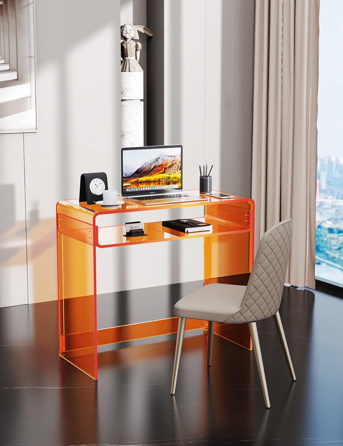 Acrylic Desk Laptop Study Table Home Office Console Table Entrance Tables, 33.5'' x 15.7'' x 29.5'' (Orange)