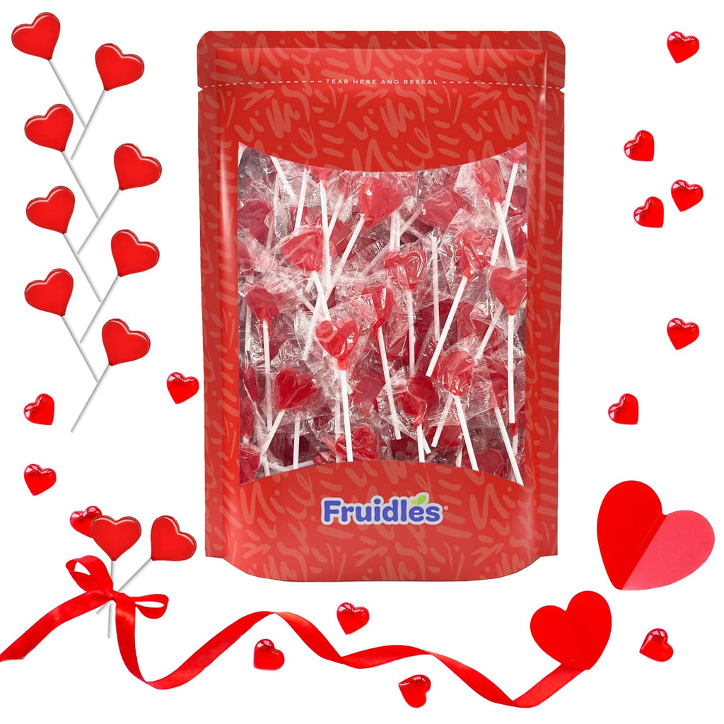 Fruidles Valentines Day Lollipops Mini Red Heart Shaped Strawberry Flavored Lollipop, Individually Wrapped, 5g Lollipops (1600 Lollipops)